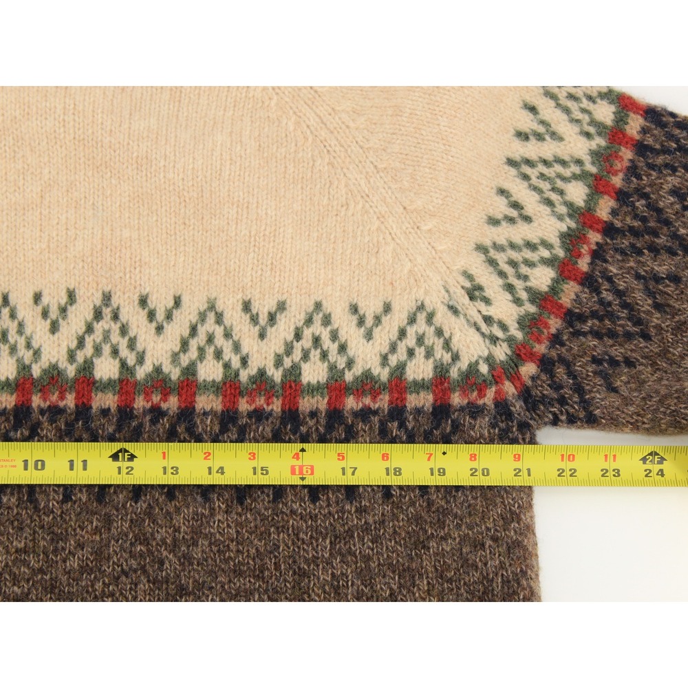 Structure Shetland Wool Fair Isle Sweater mens Medium Brown Cream Crewneck Knit - Picture 4 of 9